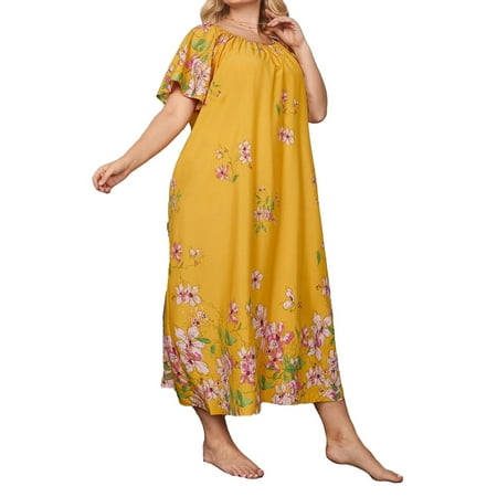 

Casual Floral Print Round Neck Sleepshirts Short Sleeve Yellow Plus Size Nightgowns & Sleepshirts (Women s)