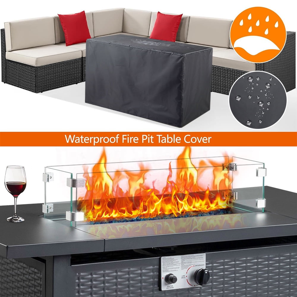 SEGMART 43'' Propane Fire Pit, 50,000 BTU Auto-Ignition Gas Fire Pit Table, Outdoor Fire Tables with Waterproof Cover, Lid and Tempered Glass Wind Guard for Outside, Garden, Backyard