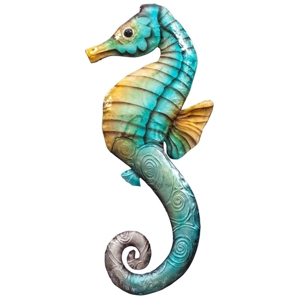 Metal and Capiz Shell Seahorse Wall Decor Left 15"