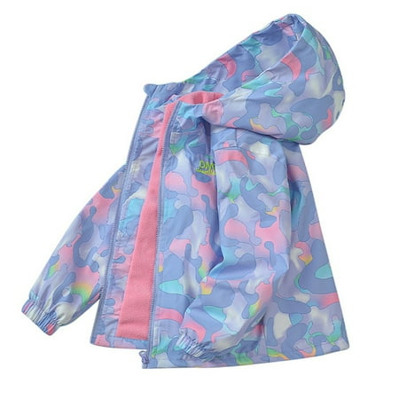

SYNPOS Child Girls Camo Windproof Jacket Fleece Lined Outdoor Windbreaker 3-13Y