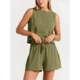 thumbnail image 3 of Women's Summer 2 Piece Outfits Shorts Sets Sleeveless Round Neck Crop Top Tank and Drawstring Shorts with Pockets, 3 of 4