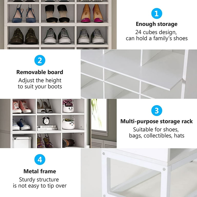 Tribesigns 24 Pairs Shoe Storage Cabinet, Tall Freestanding Shoe Rack with  8-Tier Shelves for Entryway, White