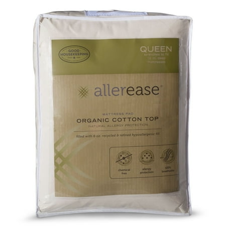 AllerEase Organic Cotton Allergy Protection Mattress Pad - (Best Bed Sheets For Memory Foam Mattress)