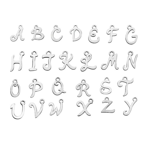 26 colgantes con letras en inglés, 26 dijes del alfabeto de acero inoxidable de la A a la Z, accesorio para hacer joyas, collares y pulseras