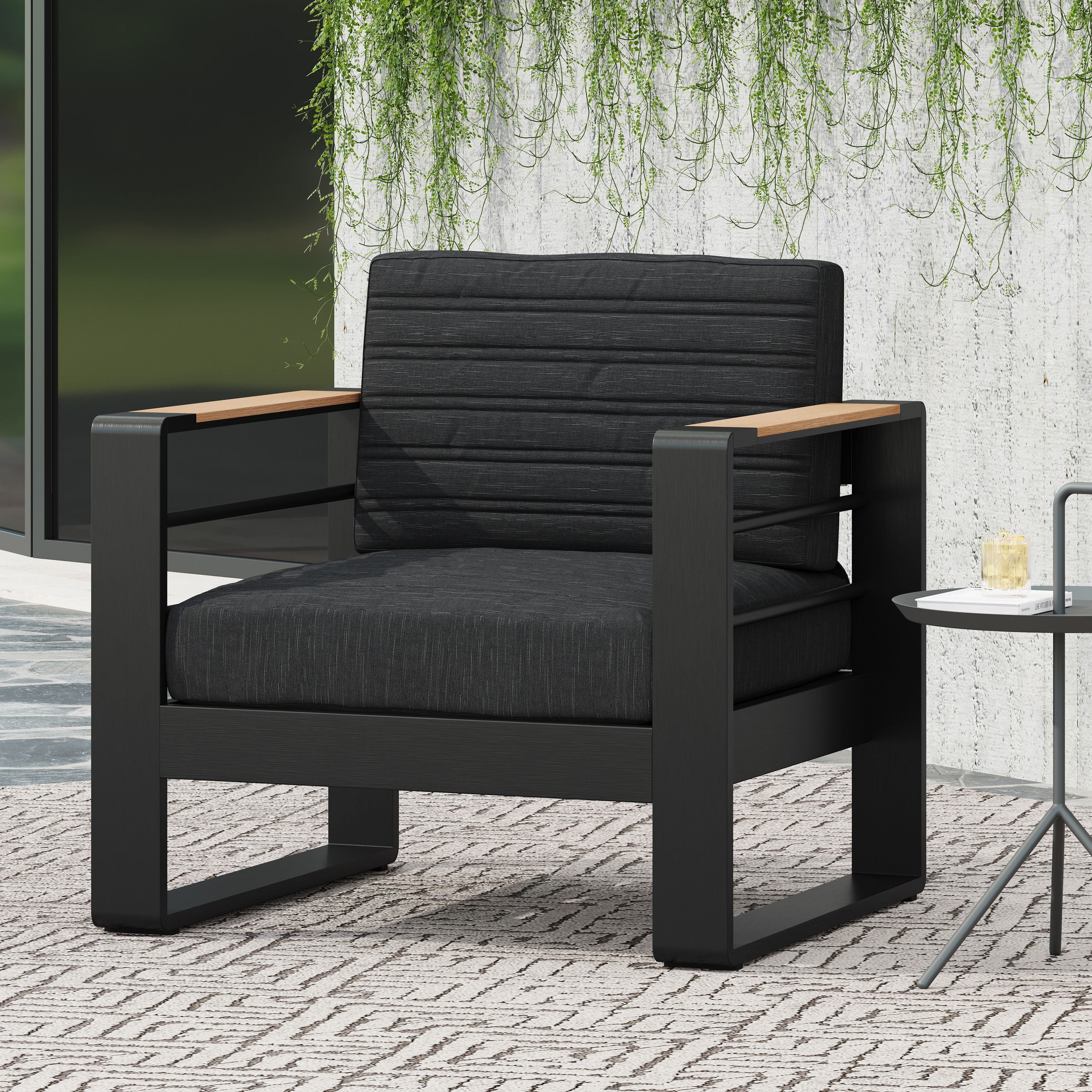 Outdoor Single Leisure Chair, Aluminum Frame Relaxing Seat for Patio Garden, Black