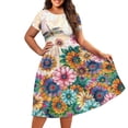thumbnail image 3 of SCRAWLGOD Flowers Dragonfly Dress for Women Casual Summer Midi Dress with Sleeves Breathable One-Piece Dress for Women Summer Wide Neck Midi Skater Dress Size M for Picnic, 3 of 7