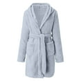 thumbnail image 5 of WTOBBY Women's Plush Hooded Bathrobe Solid Color Fleece Warm Robe Winter Loungewear Cozy Home Wear Sleep Cover Up Comfy Pajamas,Blue L, 5 of 5