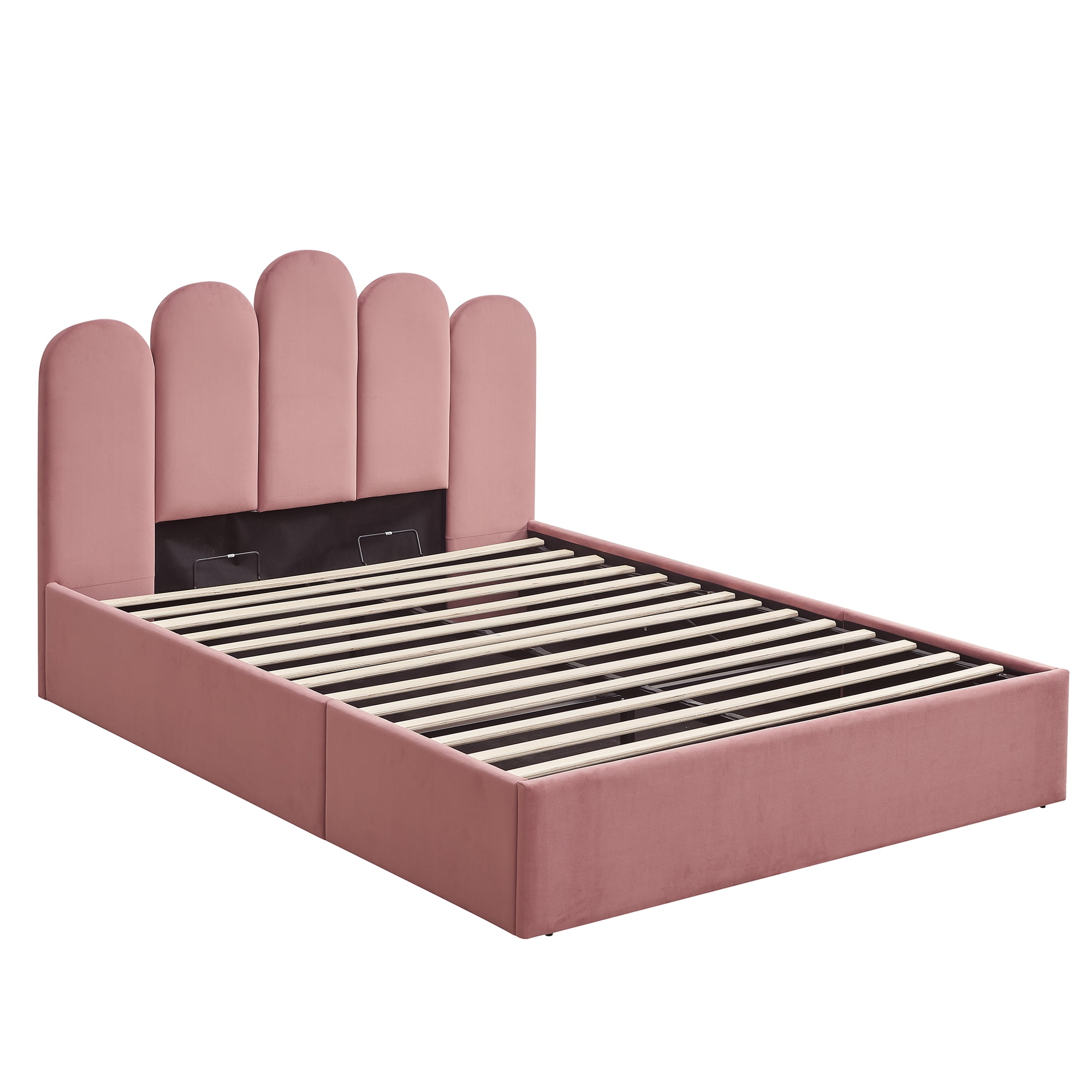 Zanmintaobo Full Bed Frame with Storage & Headboard, Upholstered Platform Bed with Hydraulic Storage System, No Box Spring Needed, with Wood Slats Support, Easy Assembly, Full Size, Pink