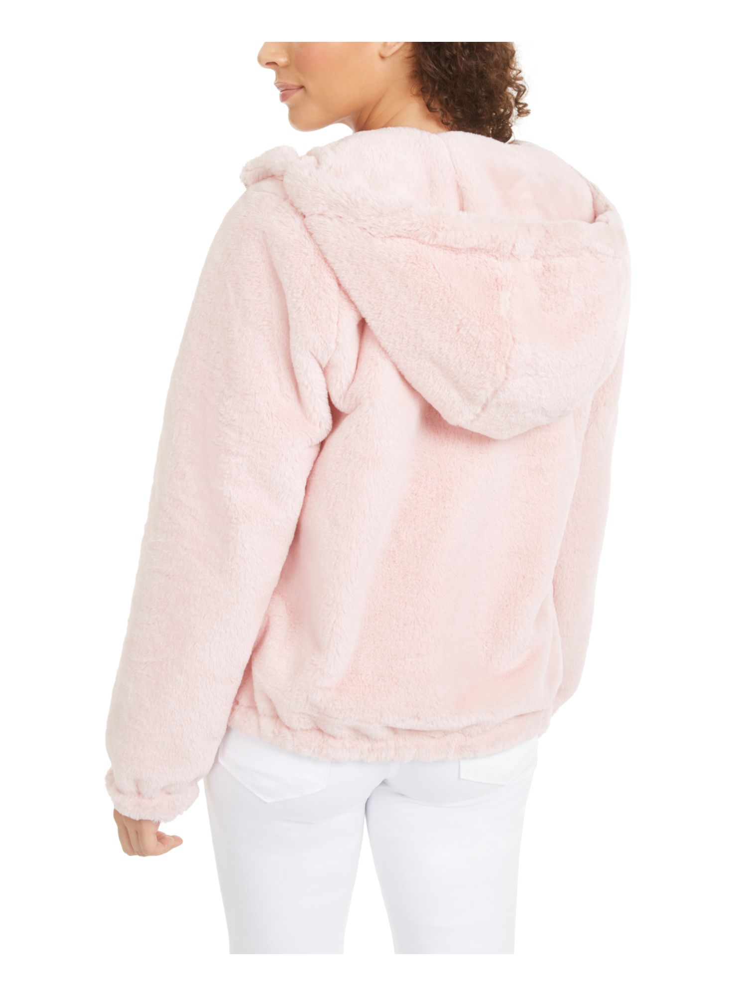 Maralyn & Me Juniors'  Reversible Cropped Hooded Faux-Fur Coat Med Pink Size Medium - image 2 of 3