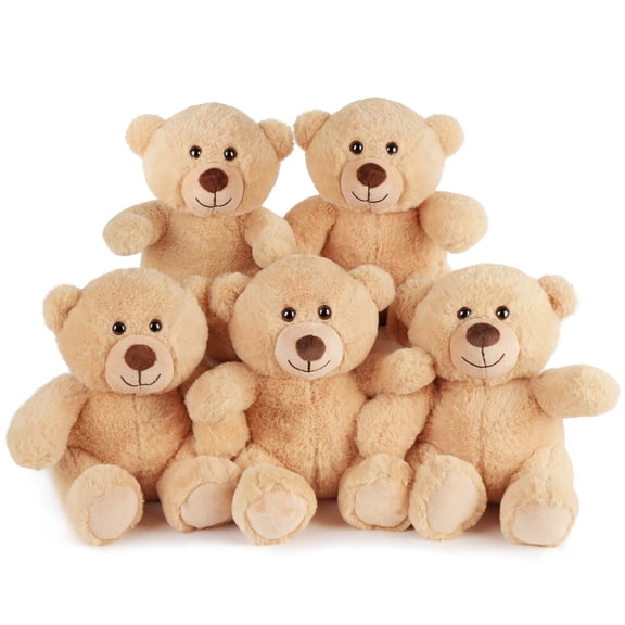 LotFancy Teddy Bear Stuffed Animal, 5 Pack 10 in Bulk Plush Bear Gifts for Kids, Boys, Girls