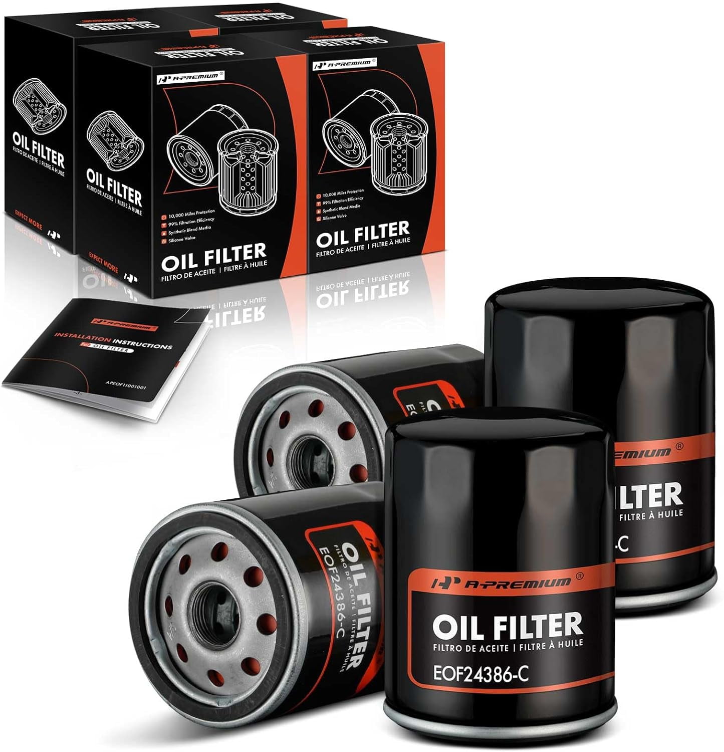 A-Premium 4-Pack Oil Filter – Compatible With Toyota Tundra, Sequoia, Land Cruiser & Lexus LX570, RC F (10K Miles Protection, 99% Filtration)