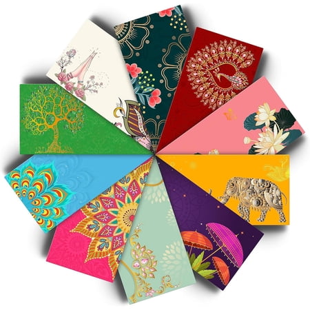Money Envelopes for Cash Assorted Colour Designs Money Holder 7.5 x 3.8 Gold and Silver Foil Gift Envelope Fancy Shagun Packet Christmas Wedding Birthday Diwali Eid Gifting (10 Pack 10 Styles)
