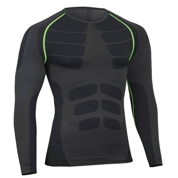 Fesfesfes Long Sleeve Shirt Men Tight Shirt Long Sleeve Quick Dry Cycling Shirt Gym Cloths Black Green On Sale