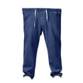 thumbnail image 3 of Mens Baggy Jeans Stretch Denim Wide Leg Trousers Loose Fit Casual Pants Elastic Waisted Denim Pants for Men with Drawstring Streetwear Blue L, 3 of 5