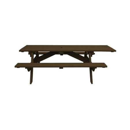 HomeRoots Dark Brown Solid Wood Outdoor Picnic Table Umbrella Hole