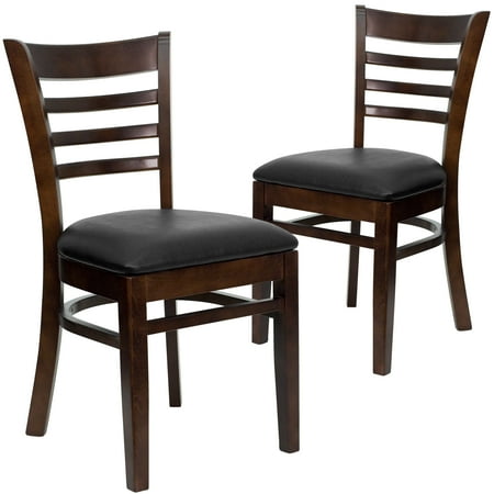 Flash Furniture Ladder Back Chairs - Set of 2, Walnut / Black Vinyl Seat