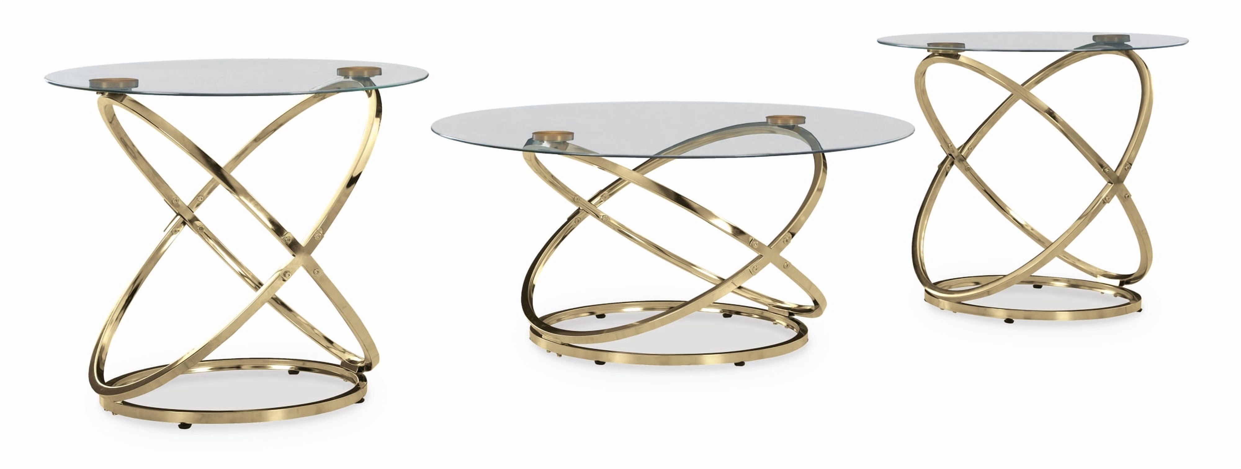 Signature Design by Ashley Crimonti 3-Piece Glass Coffee Table Set with End Tables - Champagne Gold Finish