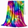 thumbnail image 2 of Abstract Rainbow Wave, Cozy Coastal Landscape Scene, Warm Flannel Blanket for Beach House and Living Room with Detailed Artwork, Beach Lovers Graduation Gift, Coastal Home Decor, 2 of 9