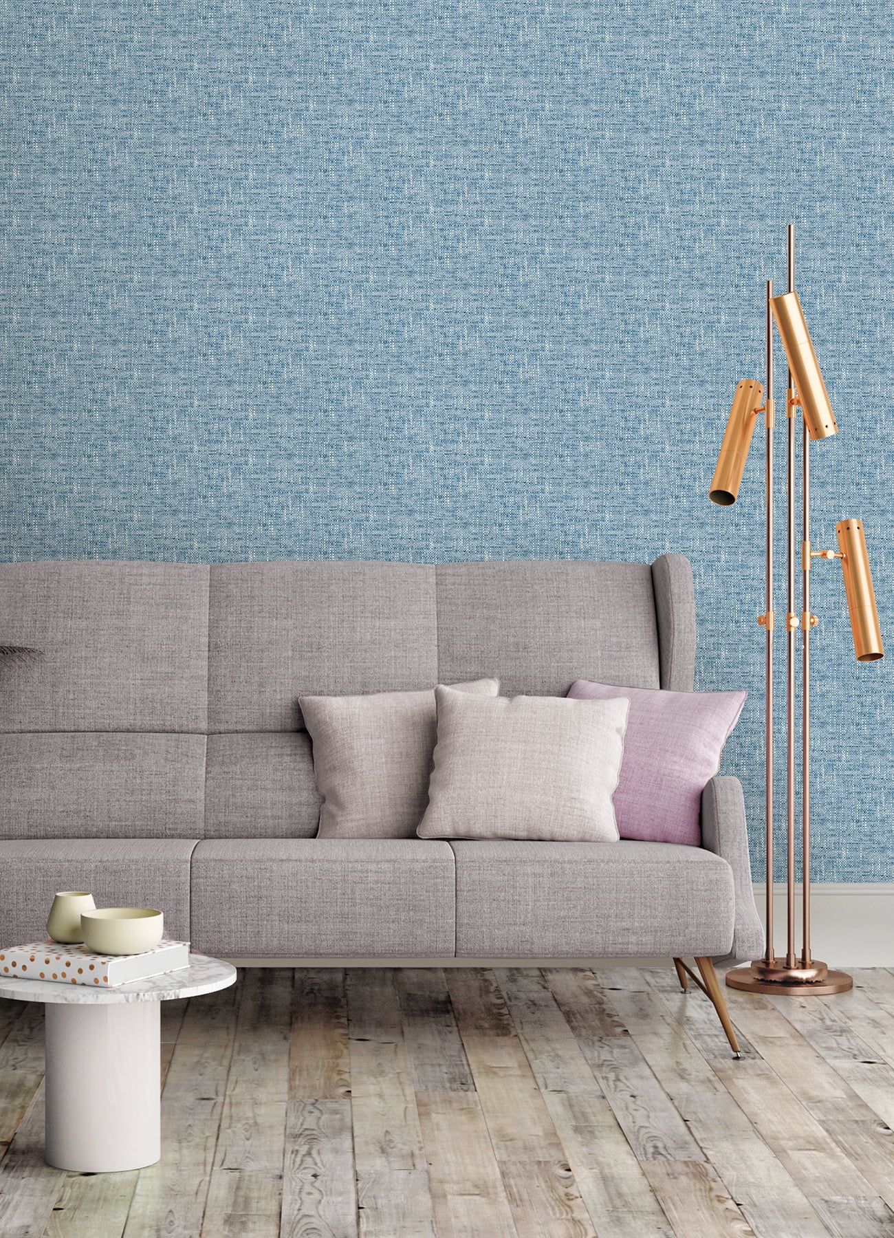 NuWallpaper Navy Poplin Texture Raised Ink Vinyl Peel And Stick Wallpaper, 216-in by 20.5-in, 30.75 sq. ft.