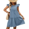 thumbnail image 6 of Fartey Mini Dresses for Women Ruffle Short Short Tiered Dress Summer Crew Neck Swing Dresses Loose Flowy Beach Sundress Blue L, 6 of 6