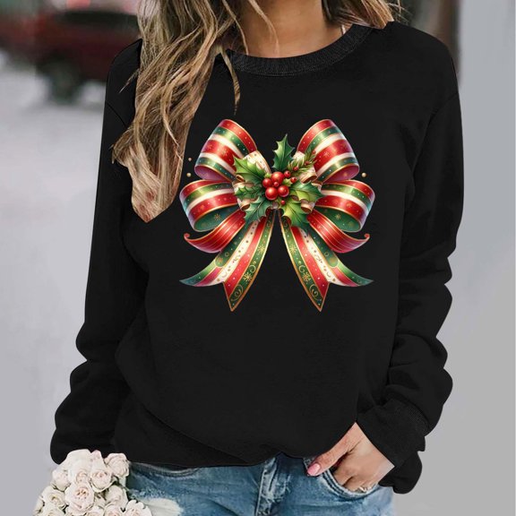 Jjayotai Christmas Sweatshirt, Women's Oversized Sweatshirt, Funny Long Sleeve Xmas Crewneck Pullover Y2K Top Black-1 M