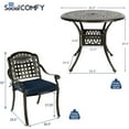 thumbnail image 4 of SOCIALCOMFY 5-Piece Outdoor Patio Dining Set, All-Weather Cast Aluminum Furniture Conversation Set, Include 4 Cushioned Chairs and a 35.4” Round Table with Umbrella Hole for Balcony, Lawn, Navy Blue, 4 of 7