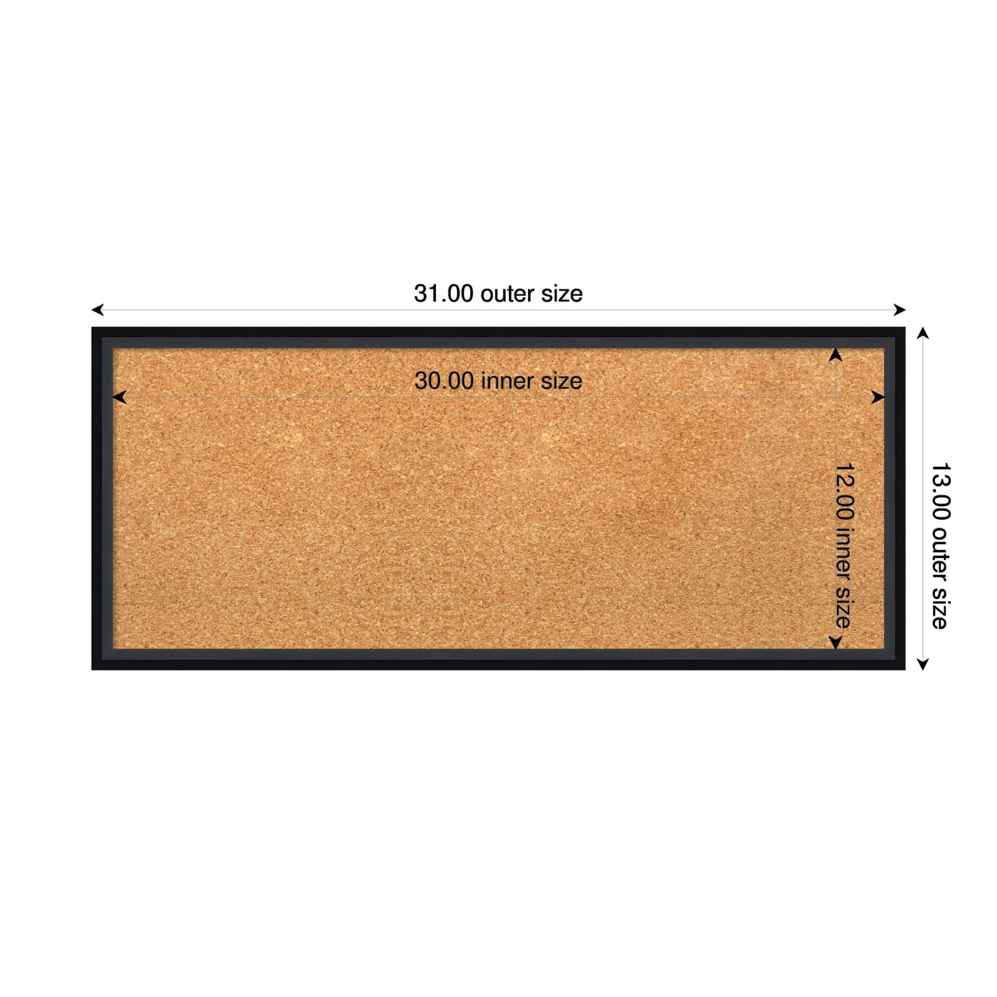 Amanti Art Natural Cork Board Wood Framed Lucie Black Bulletin Board 31 in. x 13 in.