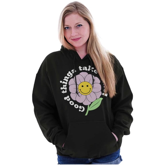 Positive Good Things Take Time Flower Hoodie Sweatshirt Women Brisco Brands S