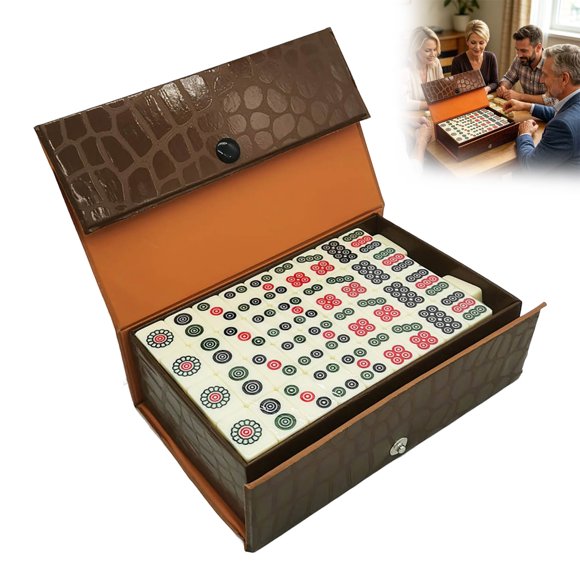 WUSUOWEI 1 Ensemble Portable Mini de Voyage Mah-Jong avec Tuiles de Mah-Jong, Étui de Transport Brun, Modèle 20e, Durabilité et Longévité, Portable et Mignon, Convient aux Réunions de Famille et aux Activités de Loisirs