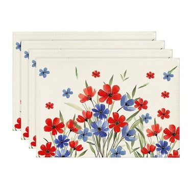Sm:)e Floral Summer Patriotic 4th of July Placemats 12 x 18 Inch Set of 4