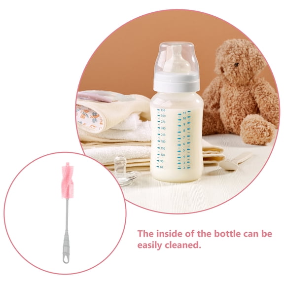 GOOHOCHY Pink Silicone Feeding Bottle Brush with Long Handle for Thorough Cleaning of Bottles Cups and Glassware 9.5 inches