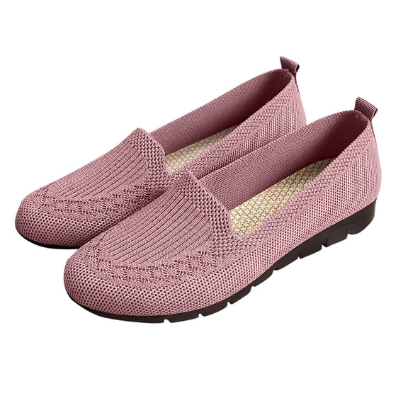 Women Comfortable Knit Slip On Shoes for Dance Long Distance Walk Travel Mesh Breathable Step In Flats Loafers