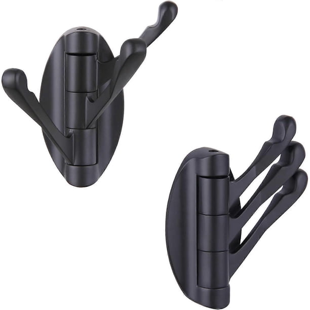 Towel Hook Matte Black 2 PCS, Metal Swivel Folding Robe Hook, Hand Towel Holder, Heavy Duty Clothes Hanger for Bathroom RV Wall Mount