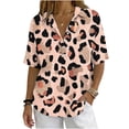 thumbnail image 2 of ClodeEU Women's Collared Print Short Sleeve V Neck Blouse,Casual Loose Fit Top Pink,Women's Plus L, 2 of 8