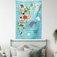 thumbnail image 4 of Animals Tapestry, Cartoon Style Animals with North American Map Indigenous Fauna Kids Illustration, Wall Hanging for Bedroom Living Room Dorm Decor, 60W X 80L Inches, Multicolor, by Ambesonne, 4 of 5
