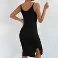 thumbnail image 5 of JGGSPWM Women's Solid Color V Neck Knitted Top Summer Camisole Midi Dress with Side Slit Black L, 5 of 7