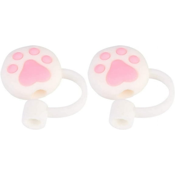 Drinking Straw Straw Cover Outdoor Decor 2pcs Straw Covers Cap, Food Grade Silicone Straw Toppers, Reusable Silicone Straw Tips Covers, Drinking (White Cat Paw) Metal Straw