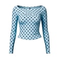 thumbnail image 4 of Bibifish Womens Tshirts Polka Dot Print Color Block Pattern Slim Fit Soft Stretch Slim Fit Long Sleeve Spring Daily Commute Trendy Outfits, 4 of 5