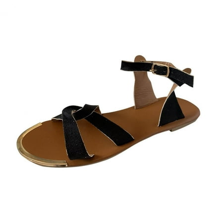 

Wandatree Women s Flat Sandals Cross Strap Ankle Buckle Strap Open Toe Comfy