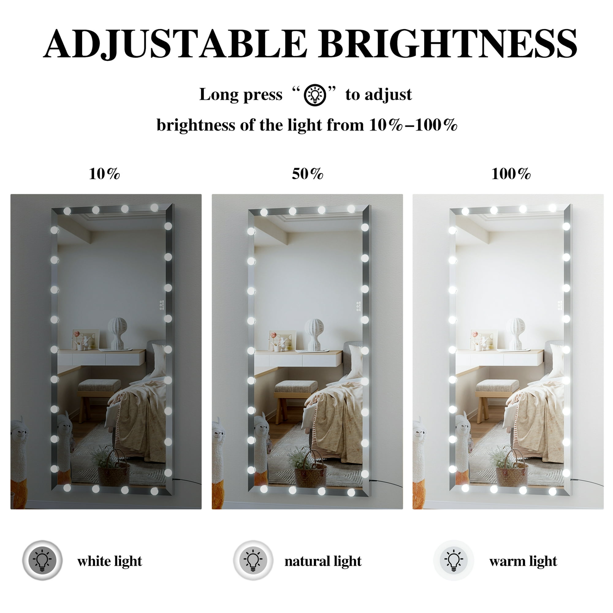 Full Length Mirror with Lights,72"x32"LED Lighted Mirror with Lights and Stand Touch Control,Frameless Full Length Mirror,Floor Standing Mirror with 18 LED Bulbs,Vanity Mirror for Bedroom,Silver