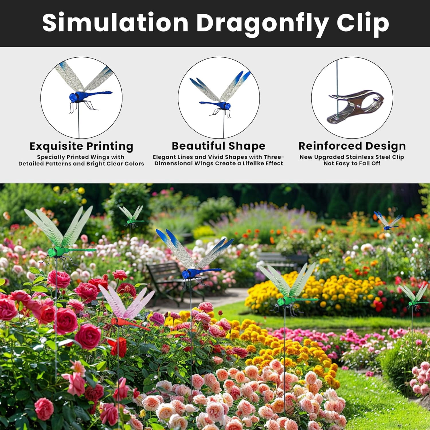 3 PCS Dragonfly Clips for Bugs Repellent Outdoor, 3D Artificial Dragon Fly Hat Clips Waterproof Realistic Garden Patio Decor for Indoor Outdoor, Dragonfly Clips to Keep Bugs Away (3 Color Set)