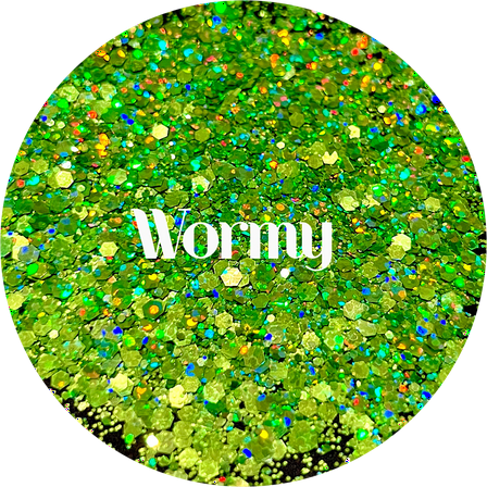 Glitter Heart Co. - High Quality Polyester Glitter - Wormy - 1oz Bag - Holographic Green Chunky Mix