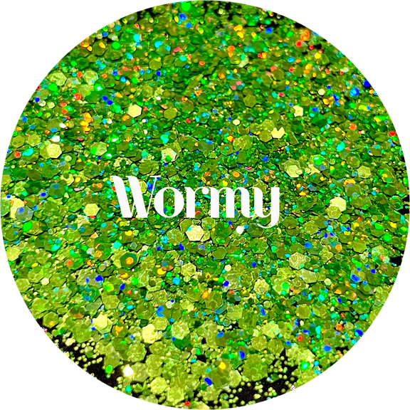 Glitter Heart Co. - High Quality Polyester Glitter - Wormy - 1oz Bag - Holographic Green Chunky Mix