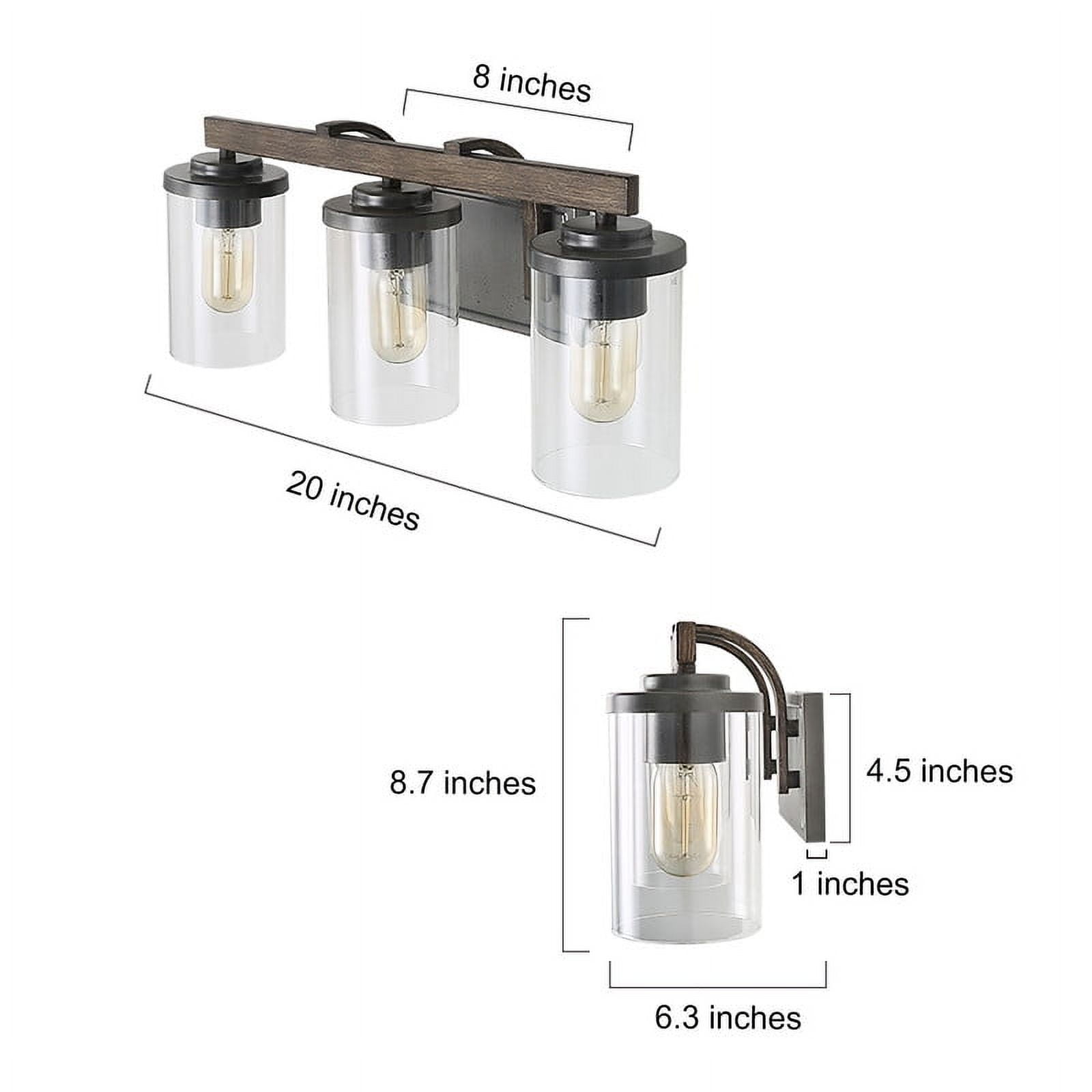 LNC Farmhouse 3-Light Vanity Light with Wood and Glass, 20-Inch Rustic Bathroom Fixture