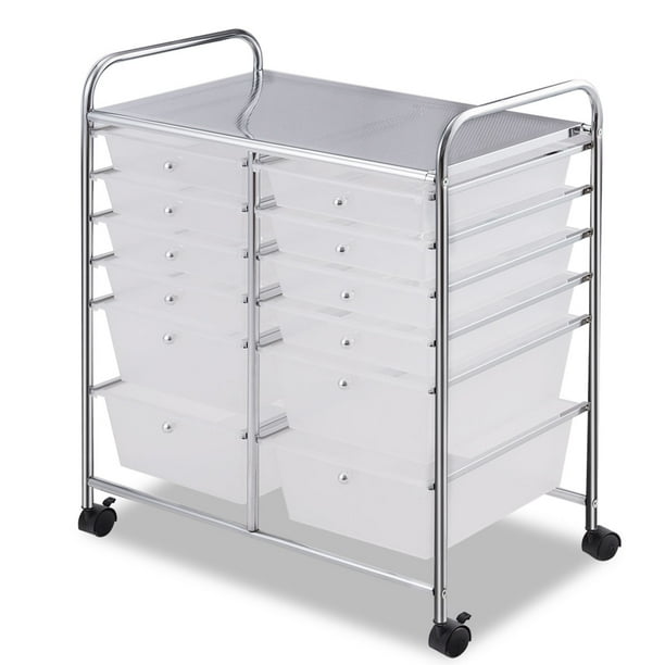 Topbuy 12Drawers Rolling Storage Cart with Organizer Top Clear