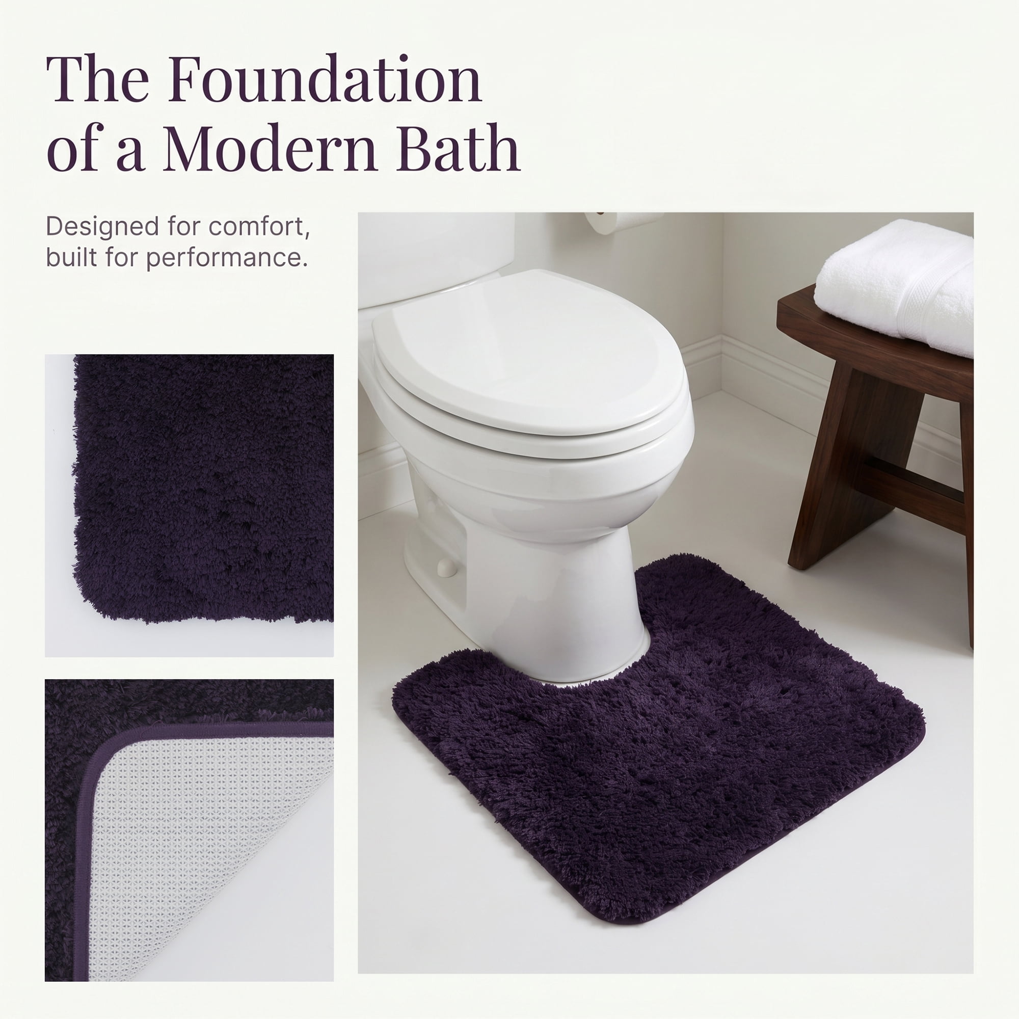 Unique Bargains U-Shaped Absorbent Non Slip Washable Plush Bath Mat Dark Purple 20" x 20"