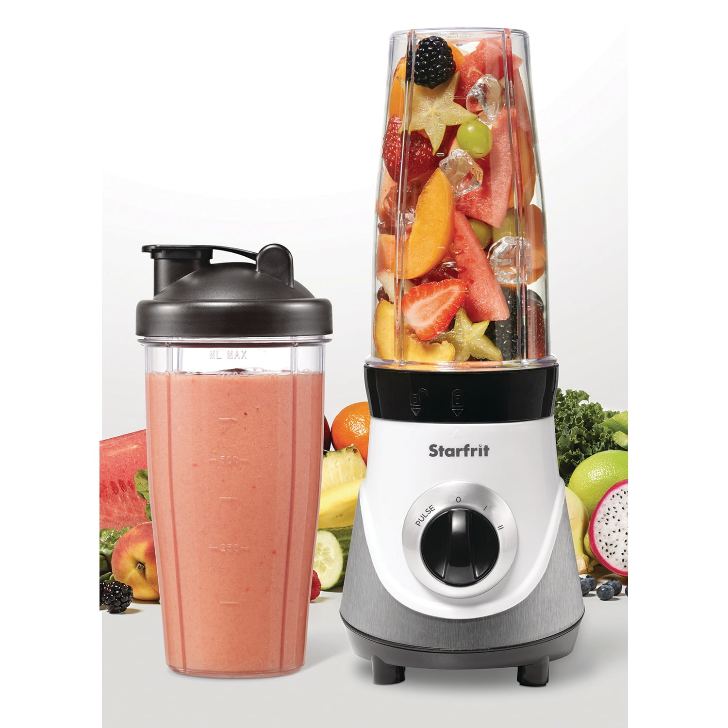 Starfrit 3-Speed 300-Watt Personal Blender with 2 Large 28-Oz. Cups & To-Go Lids, 024300-004-0000