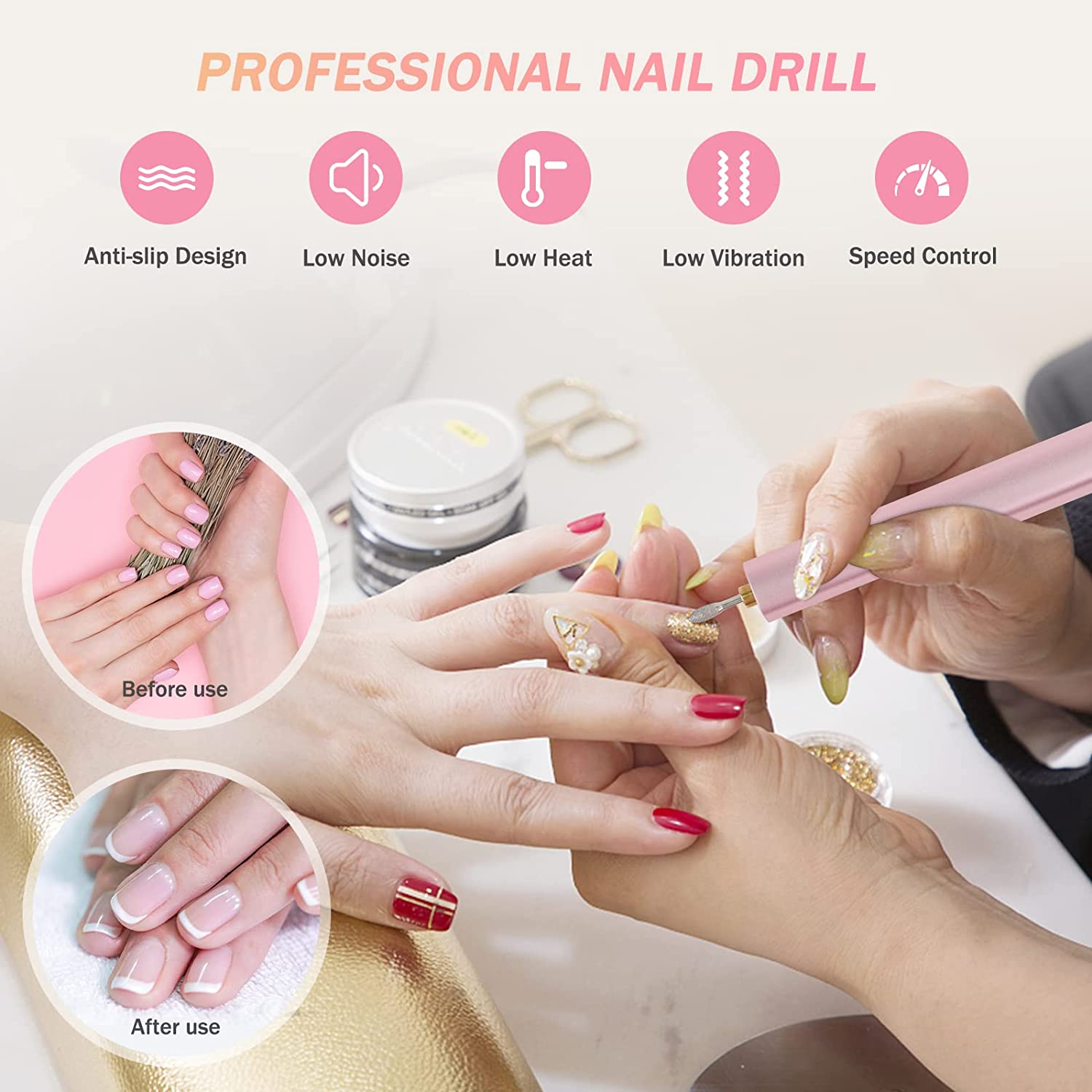 Biutee Cordless Nail Drill 15000RPM Professional Portable Rechargeable Electric Nail Drill Machine with LED Electric Efile Nail File with Bits and Sanding Bands for Acrylic Gel Nail Manicure Pedicure