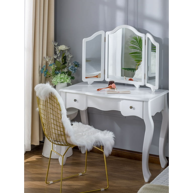 Luxfurni Large Trifold Hollywood Vanity Makeup Mirror, 3 Side