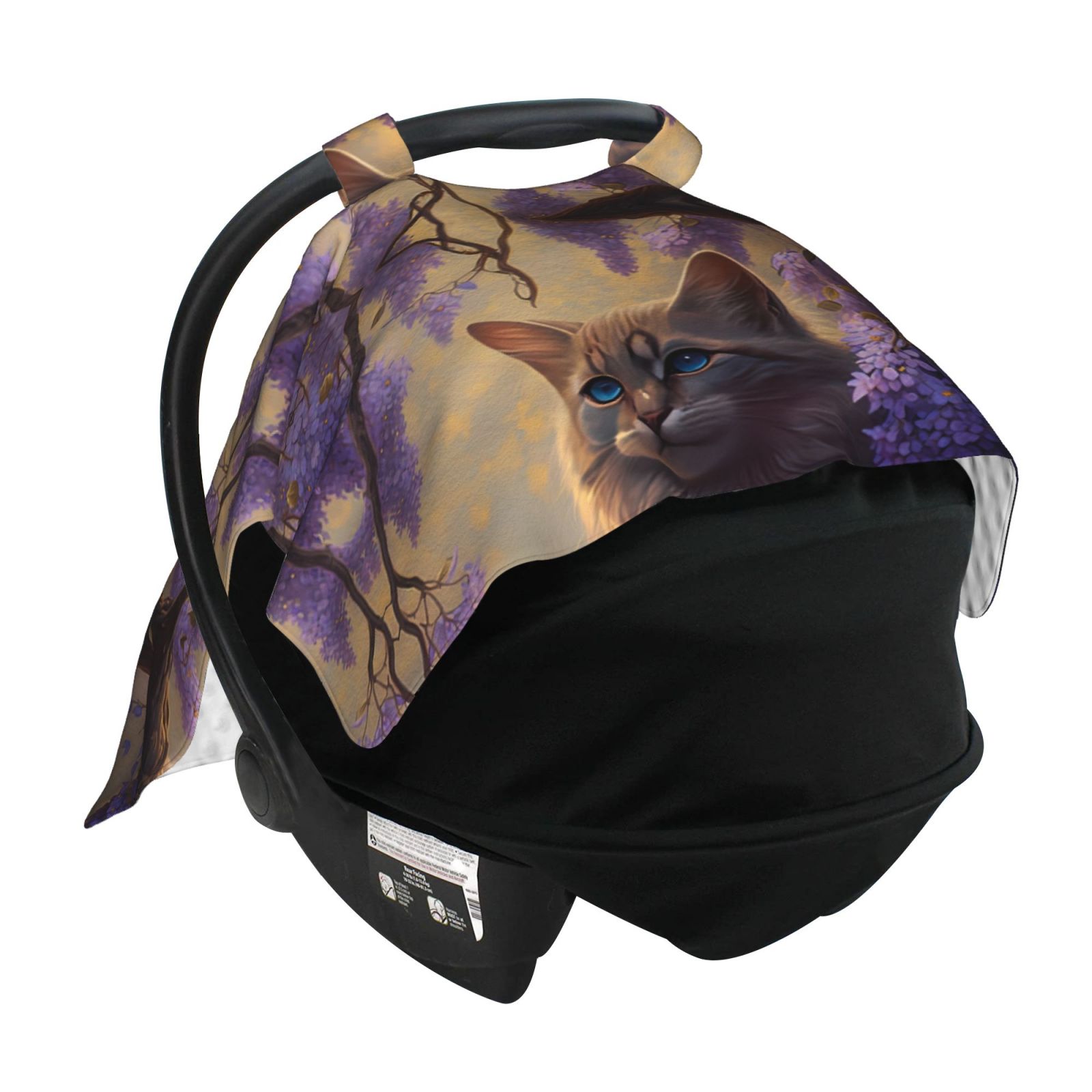 Car Seat Cover Baby - Purple Flower Lazy Cat Breathable Infant Car Seat Cover for Baby Carseat, Lightweight Comfort Baby Essentials Must Haves Newborn Stuff for Girl Boy